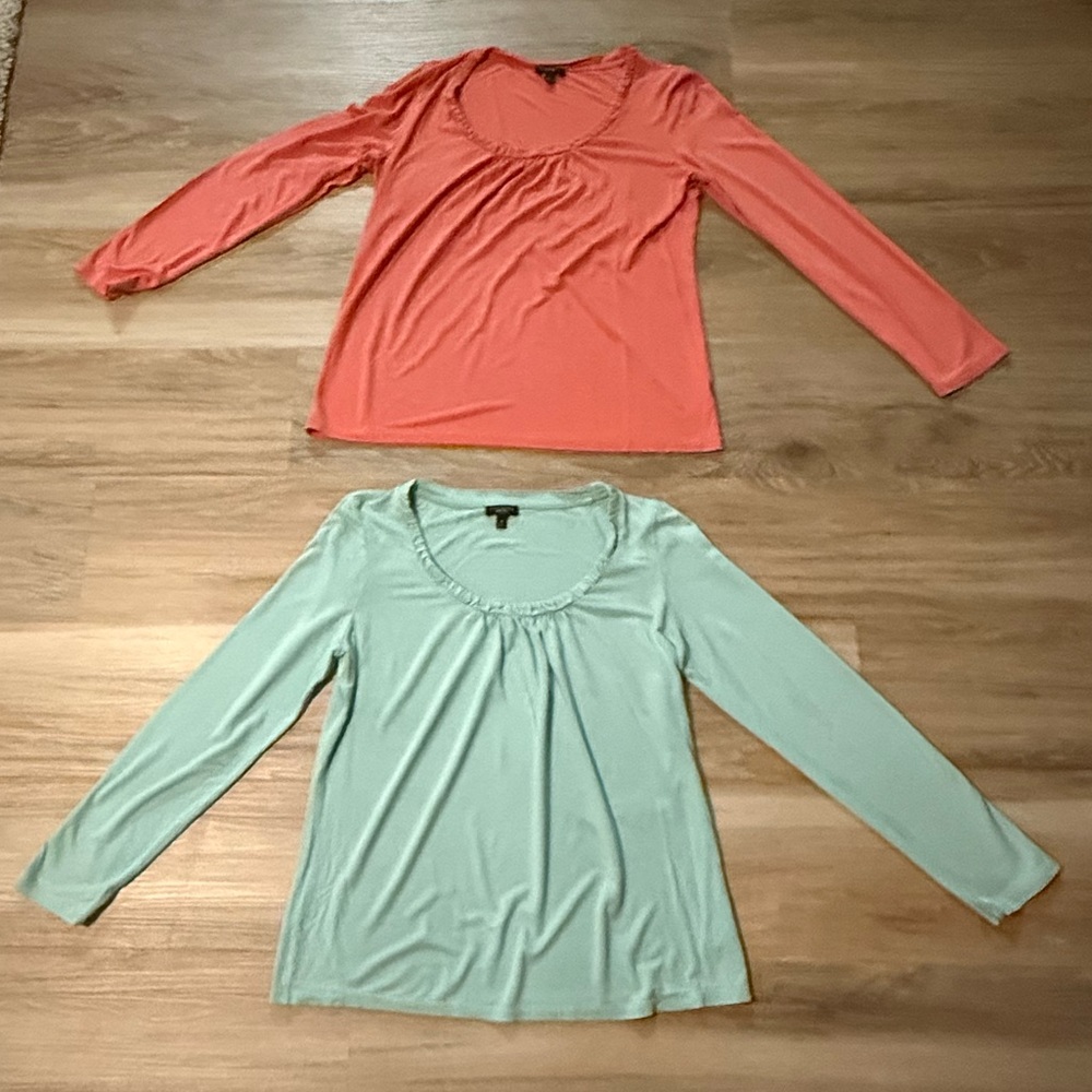 Talbots | Bundle of 2 Coral and Teal Long Sleeve Scoop Neck Tops